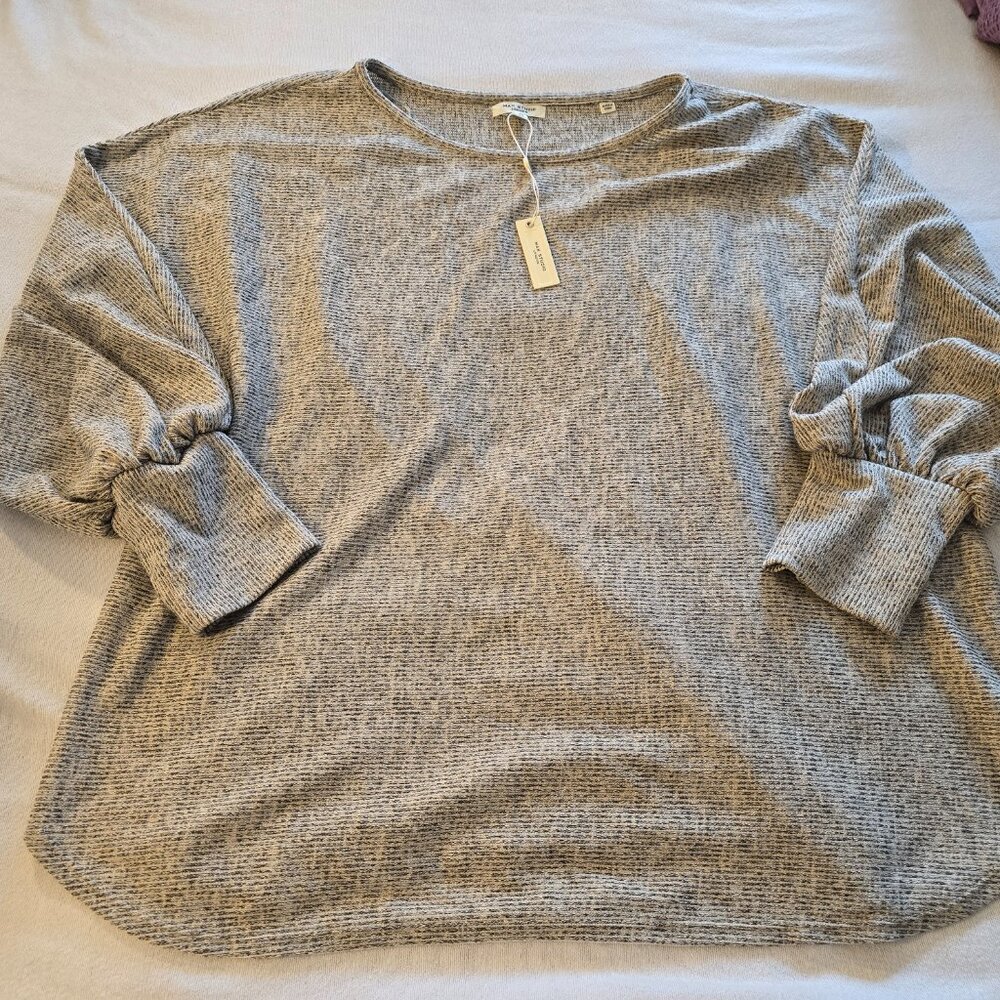 Max Studio London 3X 3XL NEW NWT Black Gray Womens Sweater Top Blouse Puff Sleev